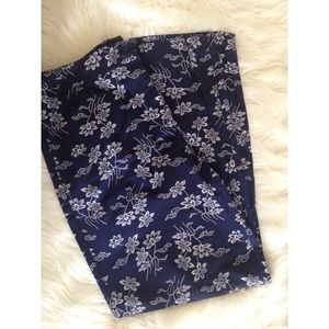 Ann Taylor Floral Straight Leg Pants Sz 16 Navy